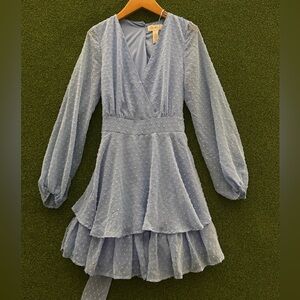 Jessica Simpson Powder Blue Swiss Dot Tiered Long-Sleeve Dress